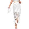 imageAiloqing 2025 Womens Summer Hollow Out Boho Maxi Skirt Casual High Waisted Fringe Hem Long SkirtWhite