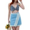 imageAiloqing 2025 Womens Summer Skorts High Waist A Line Floral Ziggy Skirt Casual Beach Mini SkirtBlue