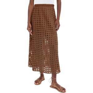 imageAiloqing 2025 Summer Casual Long Skirt for Women Cotton Eyelet Beach Maxi Skirt with UnderneathBrown