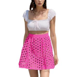 imageAiloqing 2025 Summer Casual Short Skirt for Women Cotton Eyelet Beach Mini Skirt Cover Up SkortPink