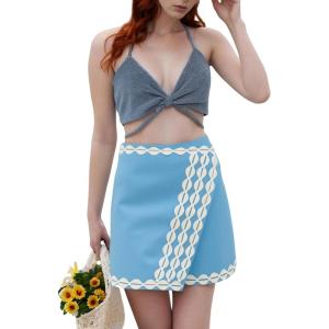 imageAiloqing 2025 Womens Summer Skorts High Waist A Line Floral Ziggy Skirt Casual Beach Mini SkirtBlue