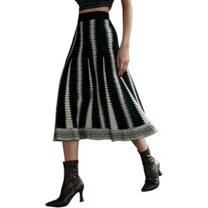 imageAiloqing 2025 Womens Casual Knit Skirt Winter Fall High Elastic Waist A line Woolen Midi Skirts Vocation OutfitsBlack