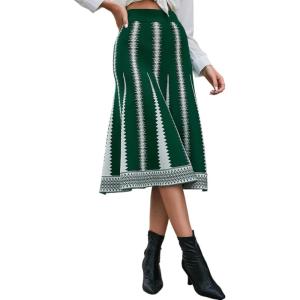 imageAiloqing 2025 Womens Casual Knit Skirt Winter Fall High Elastic Waist A line Woolen Midi Skirts Vocation OutfitsGreen