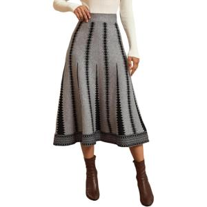 imageAiloqing 2025 Womens Casual Knit Skirt Winter Fall High Elastic Waist A line Woolen Midi Skirts Vocation OutfitsGrey