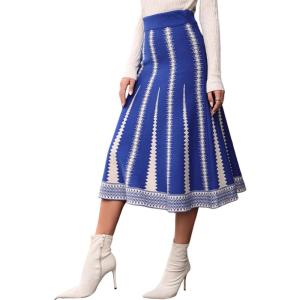 imageAiloqing 2025 Womens Casual Knit Skirt Winter Fall High Elastic Waist A line Woolen Midi Skirts Vocation OutfitsNavy