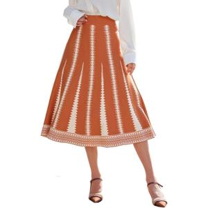 imageAiloqing 2025 Womens Casual Knit Skirt Winter Fall High Elastic Waist A line Woolen Midi Skirts Vocation OutfitsOrange