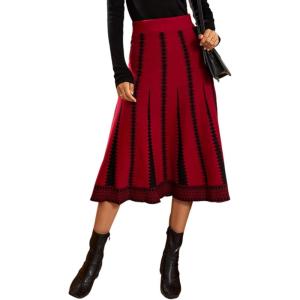 imageAiloqing 2025 Womens Casual Knit Skirt Winter Fall High Elastic Waist A line Woolen Midi Skirts Vocation OutfitsRed
