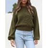 imageAiloqing Womens Long Puff Sleeve Sweater Floral Crewneck Ribbed Knit Pullover Loose Casual TopArmygreen