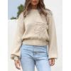 imageAiloqing Womens Long Puff Sleeve Sweater Floral Crewneck Ribbed Knit Pullover Loose Casual TopBeige