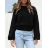 imageAiloqing Womens Long Puff Sleeve Sweater Floral Crewneck Ribbed Knit Pullover Loose Casual TopBlack