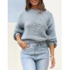 imageAiloqing Womens Long Puff Sleeve Sweater Floral Crewneck Ribbed Knit Pullover Loose Casual TopBlue