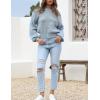 imageAiloqing Womens Long Puff Sleeve Sweater Floral Crewneck Ribbed Knit Pullover Loose Casual TopBlue