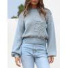 imageAiloqing Womens Long Puff Sleeve Sweater Floral Crewneck Ribbed Knit Pullover Loose Casual TopBlue