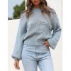 imageAiloqing Womens Long Puff Sleeve Sweater Floral Crewneck Ribbed Knit Pullover Loose Casual TopBlue