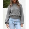 imageAiloqing Womens Long Puff Sleeve Sweater Floral Crewneck Ribbed Knit Pullover Loose Casual TopGrey