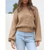 imageAiloqing Womens Long Puff Sleeve Sweater Floral Crewneck Ribbed Knit Pullover Loose Casual TopKhaki
