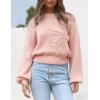 imageAiloqing Womens Long Puff Sleeve Sweater Floral Crewneck Ribbed Knit Pullover Loose Casual TopPink