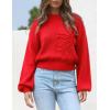 imageAiloqing Womens Long Puff Sleeve Sweater Floral Crewneck Ribbed Knit Pullover Loose Casual TopRed
