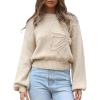 imageAiloqing Womens Long Puff Sleeve Sweater Floral Crewneck Ribbed Knit Pullover Loose Casual TopBeige