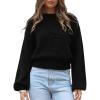imageAiloqing Womens Long Puff Sleeve Sweater Floral Crewneck Ribbed Knit Pullover Loose Casual TopBlack