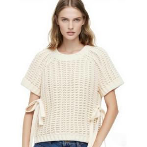 imageAiloqing Womens Casual Knit Sweater Vest Cropped Pullover Sweaters Hollow Out Loose Tank TopBeige