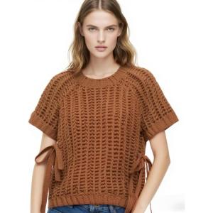 imageAiloqing Womens Casual Knit Sweater Vest Cropped Pullover Sweaters Hollow Out Loose Tank TopBrown