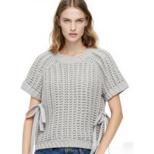 imageAiloqing Womens Casual Knit Sweater Vest Cropped Pullover Sweaters Hollow Out Loose Tank TopGrey