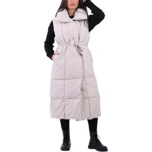 imageAiloqing Womens Long Puffer Vest Winter Quilted Sleeveless Zip Up Long Jacket Vest GiletBeige