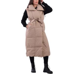 imageAiloqing Womens Long Puffer Vest Winter Quilted Sleeveless Zip Up Long Jacket Vest GiletKhaki