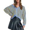 imageAiloqing Womens Checkered Cardigans Sweaters V Neck Button Down Long Sleeve Cable Knit Outerwear TopsBlue