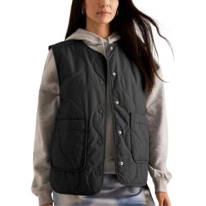 imageAiloqing Womens Quilted Puffer Vest Button Down Winter Lightweight Padded Gilet Outerwear with PocketsBlack