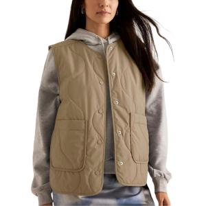 imageAiloqing Womens Quilted Puffer Vest Button Down Winter Lightweight Padded Gilet Outerwear with PocketsKhaki