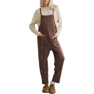 imageAiloqing Womens Wide Leg Overalls Loose Casual Outfits Jumpsuits 2025 Winter Sleeveless Rompers with PocketsDarkbrown