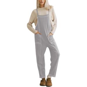 imageAiloqing Womens Wide Leg Overalls Loose Casual Outfits Jumpsuits 2025 Winter Sleeveless Rompers with PocketsLightgrey