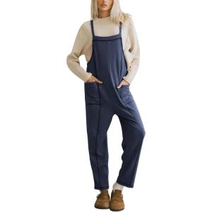 imageAiloqing Womens Wide Leg Overalls Loose Casual Outfits Jumpsuits 2025 Winter Sleeveless Rompers with PocketsNavy