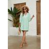 imageAiloqing Swimsuit Coverup Womens V Neck 34 Sleeve Casual Shirt Dress with PocketsGreen