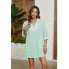 imageAiloqing Swimsuit Coverup Womens V Neck 34 Sleeve Casual Shirt Dress with PocketsGreen