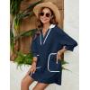 imageAiloqing Swimsuit Coverup Womens V Neck 34 Sleeve Casual Shirt Dress with PocketsNavy