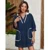 imageAiloqing Swimsuit Coverup Womens V Neck 34 Sleeve Casual Shirt Dress with PocketsNavy