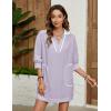 imageAiloqing Swimsuit Coverup Womens V Neck 34 Sleeve Casual Shirt Dress with PocketsPurple