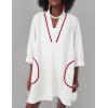 imageAiloqing Swimsuit Coverup Womens V Neck 34 Sleeve Casual Shirt Dress with PocketsWhite