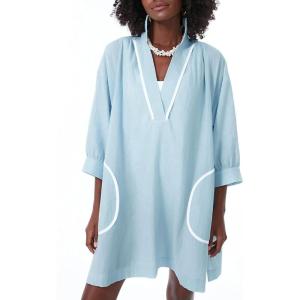 imageAiloqing Swimsuit Coverup Womens V Neck 34 Sleeve Casual Shirt Dress with PocketsLightblue
