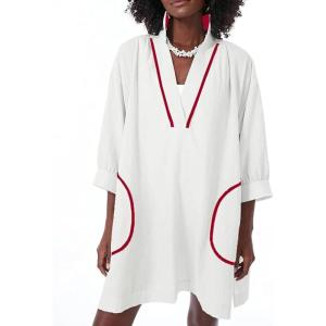 imageAiloqing Swimsuit Coverup Womens V Neck 34 Sleeve Casual Shirt Dress with PocketsWhite
