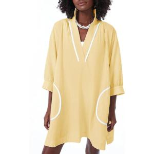 imageAiloqing Swimsuit Coverup Womens V Neck 34 Sleeve Casual Shirt Dress with PocketsYellow