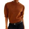 imageAiloqing Casual Womens Short Sleeves Pullover Sweater Lightweight Crewneck Cropped Knit Jumper TopsBrown