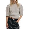 imageAiloqing Casual Womens Short Sleeves Pullover Sweater Lightweight Crewneck Cropped Knit Jumper TopsGreige