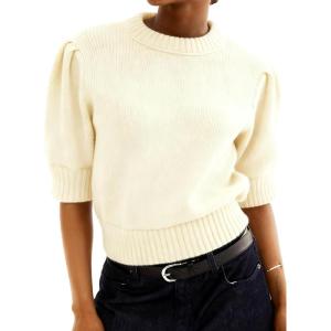 imageAiloqing Casual Womens Short Sleeves Pullover Sweater Lightweight Crewneck Cropped Knit Jumper TopsApricot