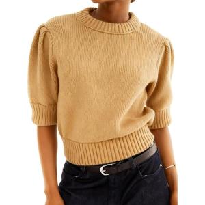 imageAiloqing Casual Womens Short Sleeves Pullover Sweater Lightweight Crewneck Cropped Knit Jumper TopsLightkhaki