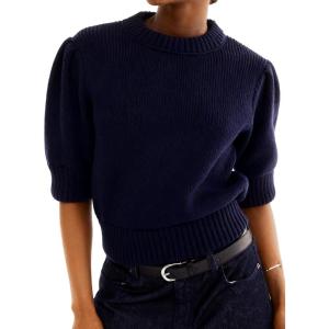 imageAiloqing Casual Womens Short Sleeves Pullover Sweater Lightweight Crewneck Cropped Knit Jumper TopsNavy