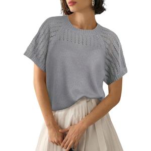 imageAiloqing Knitted Short Sleeve Sweaters 2025 Lightweight Sweater Knit Tops Shirts Solid Hollow Out BlousesGrey